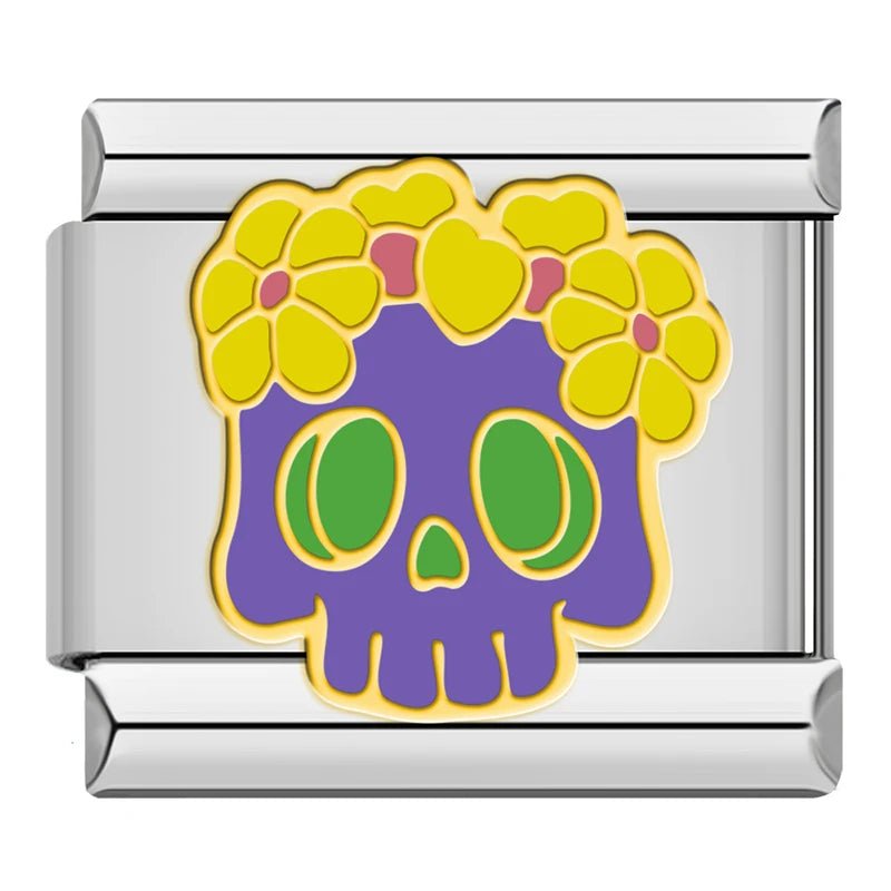 Charm Calavera Con Flores - Italian Charms