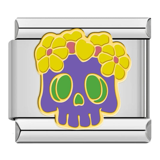 Charm Calavera Con Flores - Italian Charms