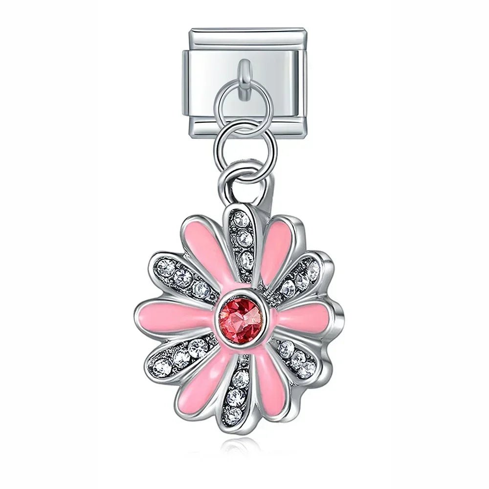 Charm Colgante flor rosa con plata - Italian Charms